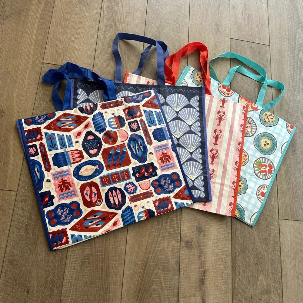Homegoods TJMaxx Marshalls Seafood Shell Prints Shopper Tote Bags Set of 4 NWOT - Picture 2 of 2
